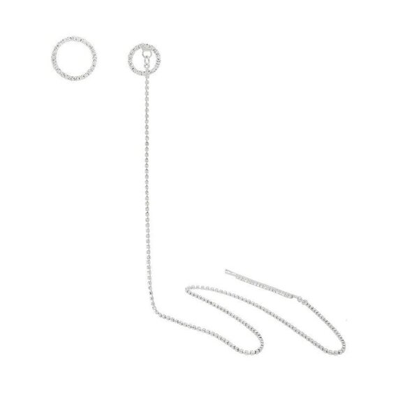 Unique Silver Rhinestone Circle Chain Earring and Hair Barrette Set - Picture 3 of 5